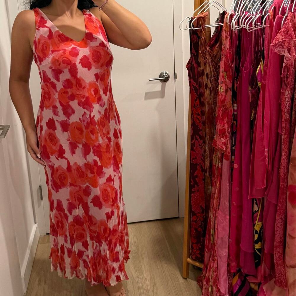 Euro Vintage Planet Pink Floral Silk Maxi Dress